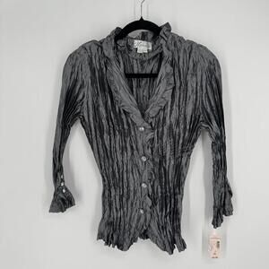 Vintage y2k 90s crinkle stretch top womens XL gray rhinestone buttons rave party